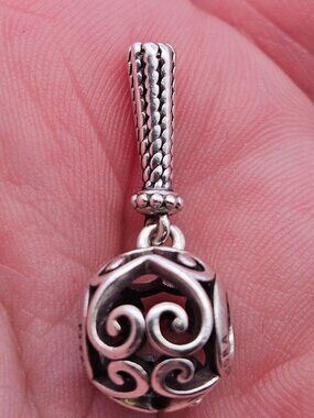 925 Sterling Silver Pandora Open Work Enchanted Hearts Tassel Charm Bead